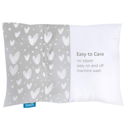Organic Cotton Toddler Pillowcase for 13 X 18 or 14 X 19 Inches Pillow, (Pillowcase Only) 2 Pack Kids Pillowcase for Sleeping, Envelope Travel Pillow Case for Girl Boy, Gray Heart & White Star