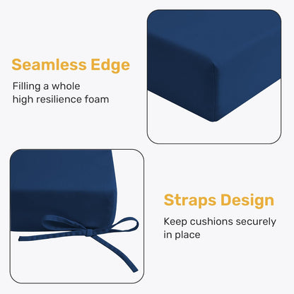 Outdoor Chair Cushions Pack of 4, Water Resistant Patio Cushions with Ties, High Density Sponge Filling Square Corner Seat Cushions for Outdoor Furniture, 18.5"X16"X3", Navy Blue