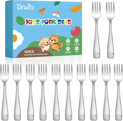 Stainless Steel Toddler Fork Set - 12-Piece Children’s Safe Food Grade Silverware, Dishwasher Safe and Mirror Polished