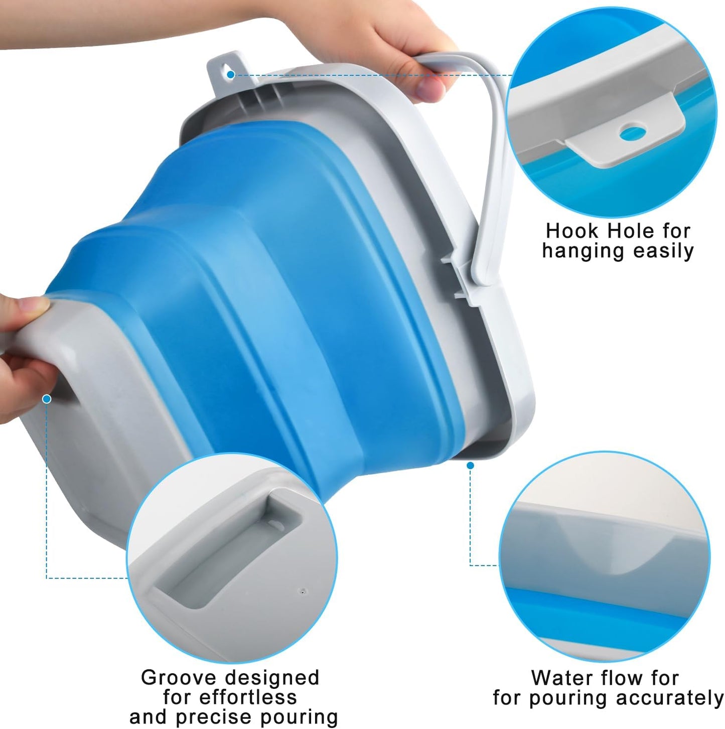 Collapsible Mop Bucket and Ice Bucket-5L(1.3 Gallon) Household Cleaning Silicone Dust Mops Bucket, Portable Bathroom Cleaning Supplies Square Bucket for Cleaning