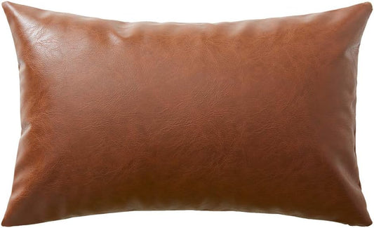 Faux Leather Boho Decorative Throw Pillow Covers, Thick Modern Solid Square Cushion Case Set for Couch Sofa Bedroom Car Living Room (12X20 Inch/30X50 Cm, Brown)