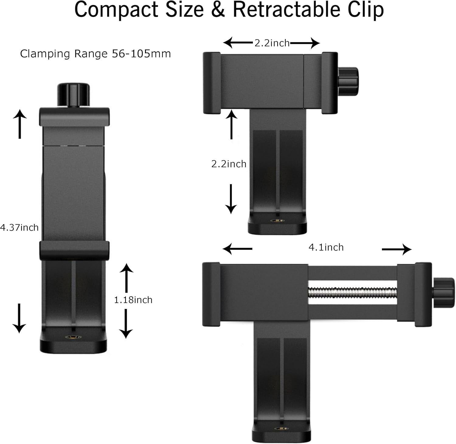 Phone Holder/Vertical and Horizontal Tripod Mount Adapter Rotatable Bracket with 1/4 Inch Screw, Adjustable Clip for Iphone, Android Cell Phone, Selfie Stick, Camera Stand