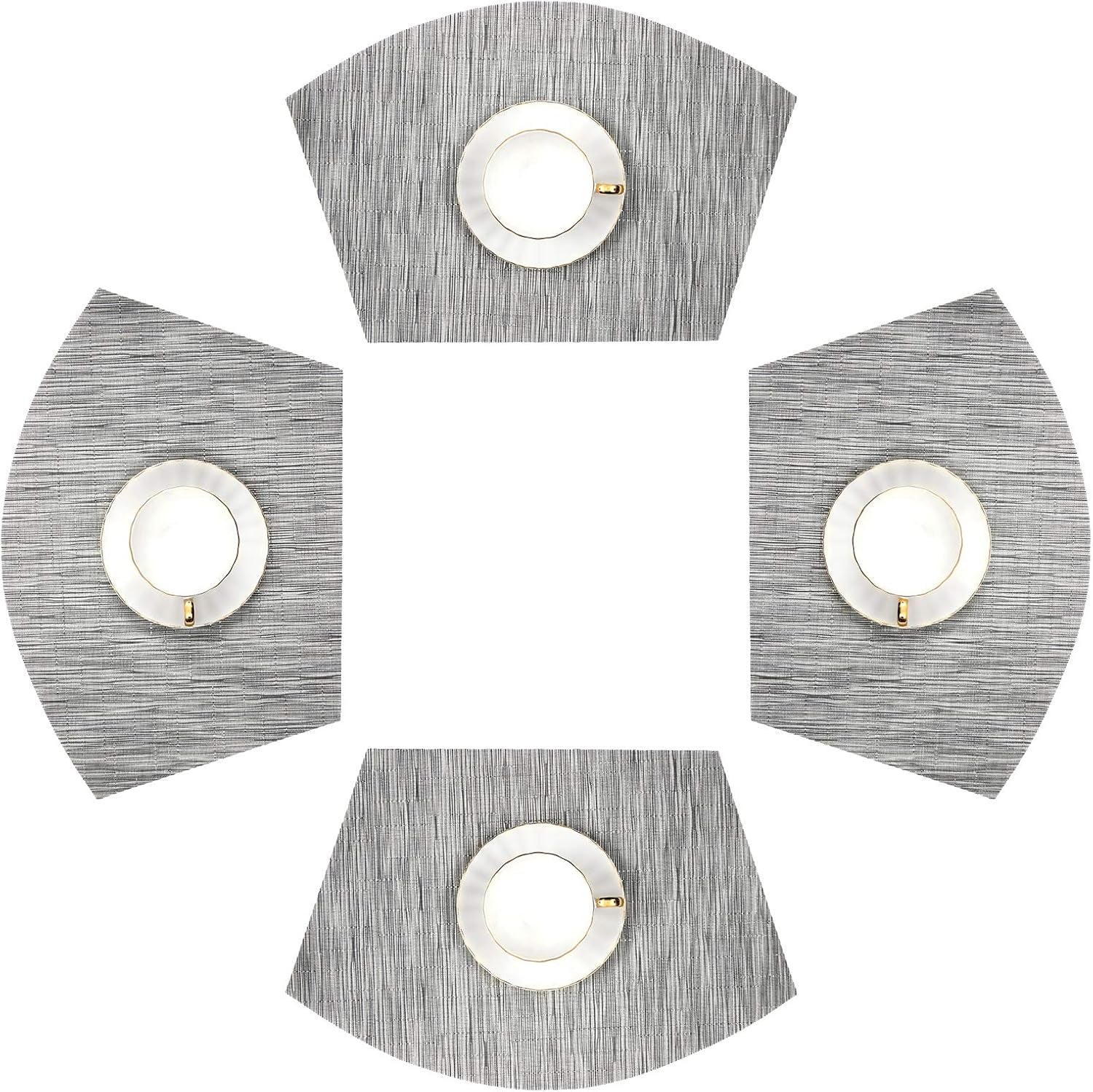 Small round Table Placemats Set of 4 Wedge Placemats Heat Resistant Woven Vinyl Table Mats Wipe Clean (4, Silver Gray)