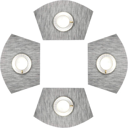 Small round Table Placemats Set of 4 Wedge Placemats Heat Resistant Woven Vinyl Table Mats Wipe Clean (4, Silver Gray)