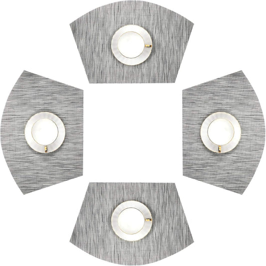 Small round Table Placemats Set of 4 Wedge Placemats Heat Resistant Woven Vinyl Table Mats Wipe Clean (4, Silver Gray)