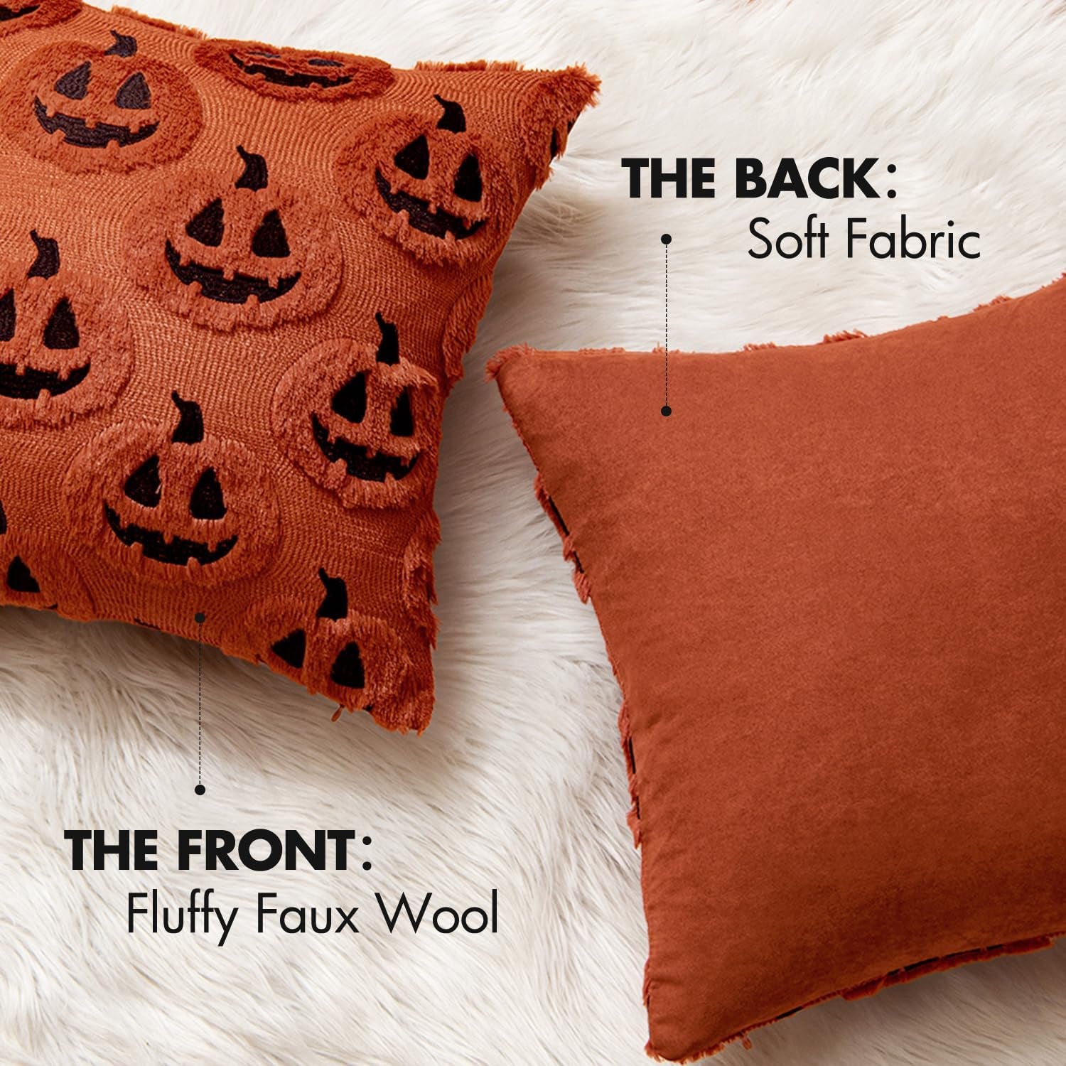 Fall Halloween Throw Pillow Covers 18X18 Decorative Pumpkin Pattern Pillowcases Soft Plush Faux Wool Cushions for Home Patio Sofa Couch,Dark Rust