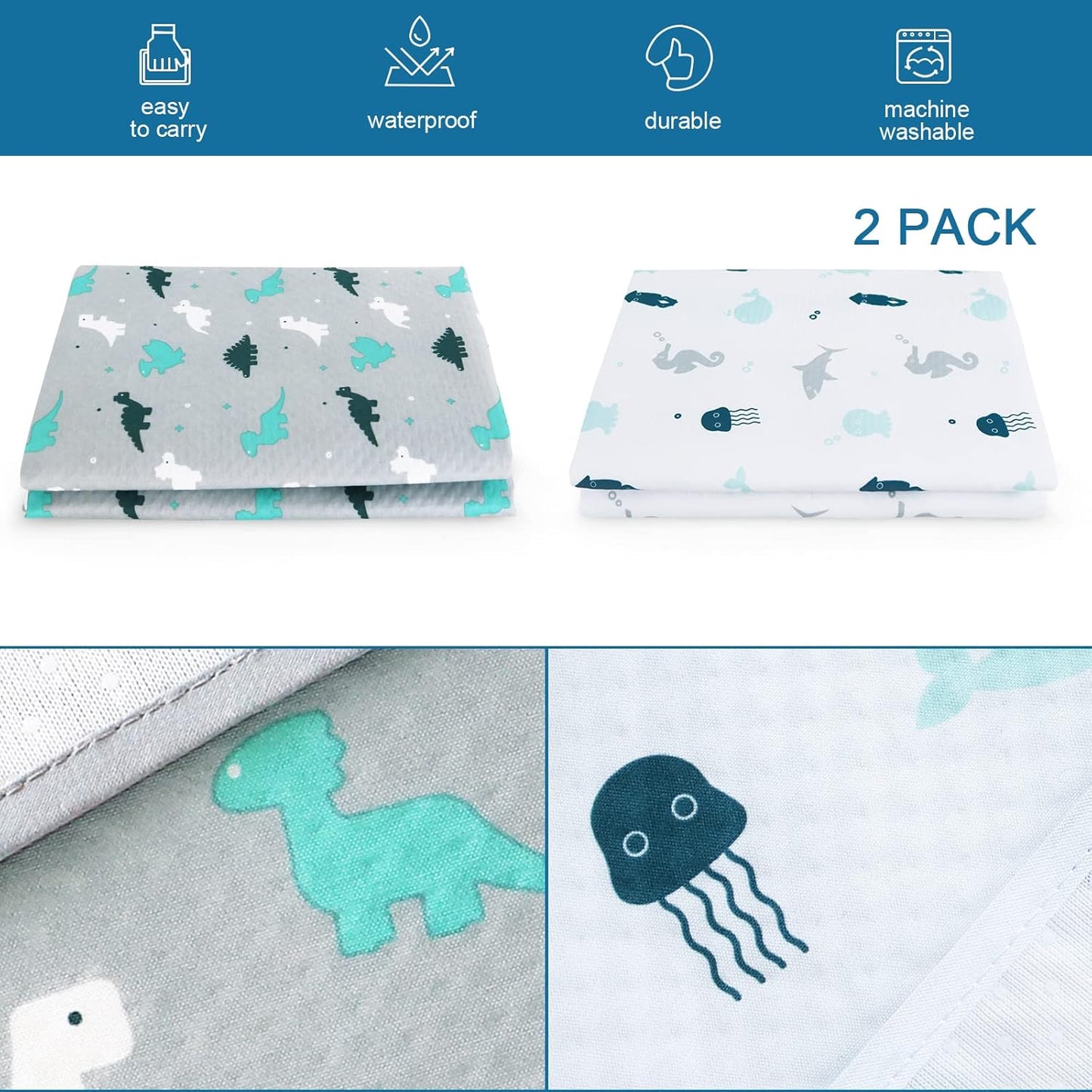 Splat Mat 2 Pack for under High Chair & Arts & Eating Mess, Waterproof Baby Playtime Anti-Slip High Chair Mat for Floor or Table, Reusable & Portable Splash Mat for under High Chair, 46" X 42" Gray