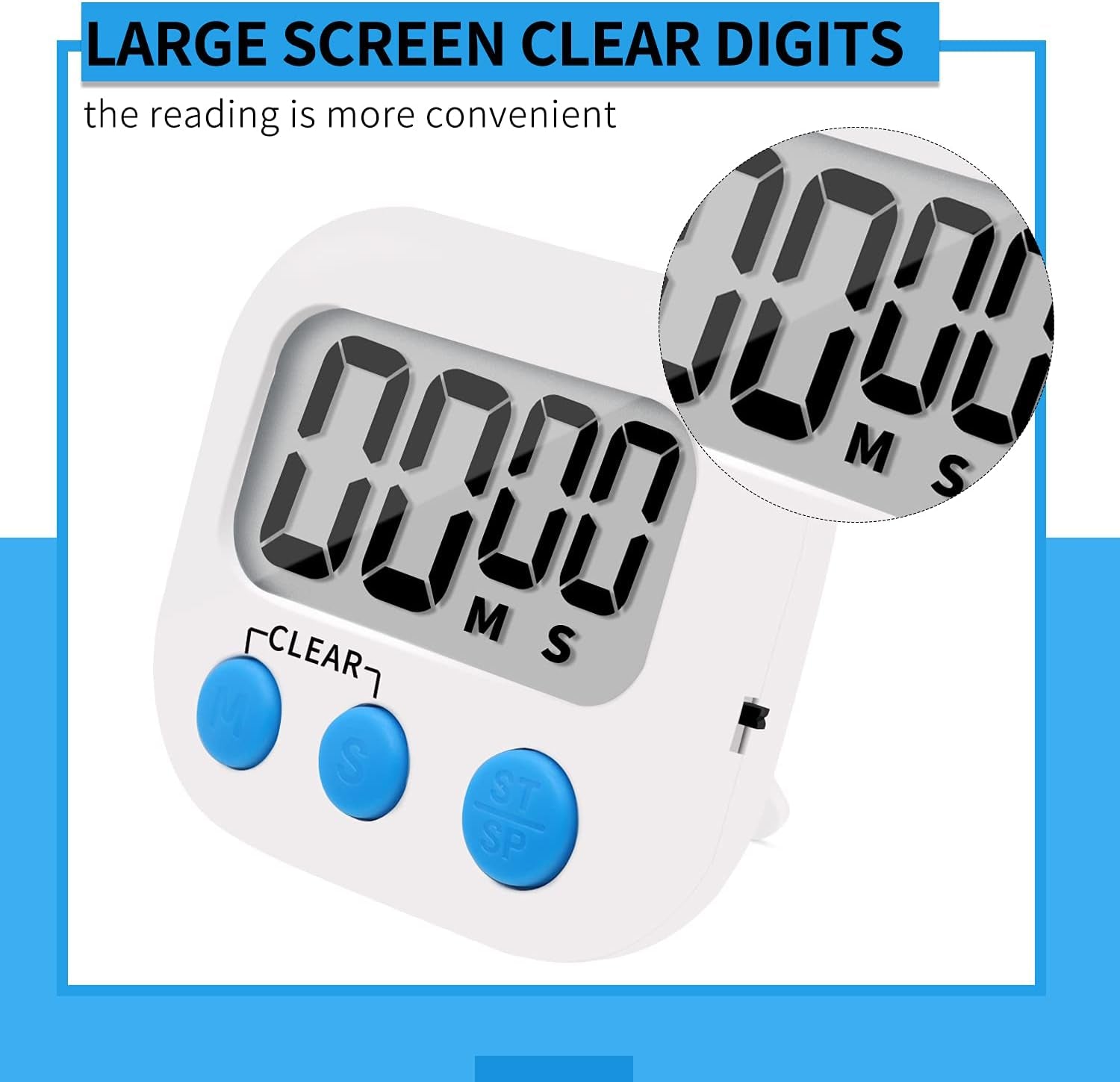 6 Pack Small Digital Kitchen Timer Magnetic Back and On/Off Switch,Minute Second Count up Countdown, White