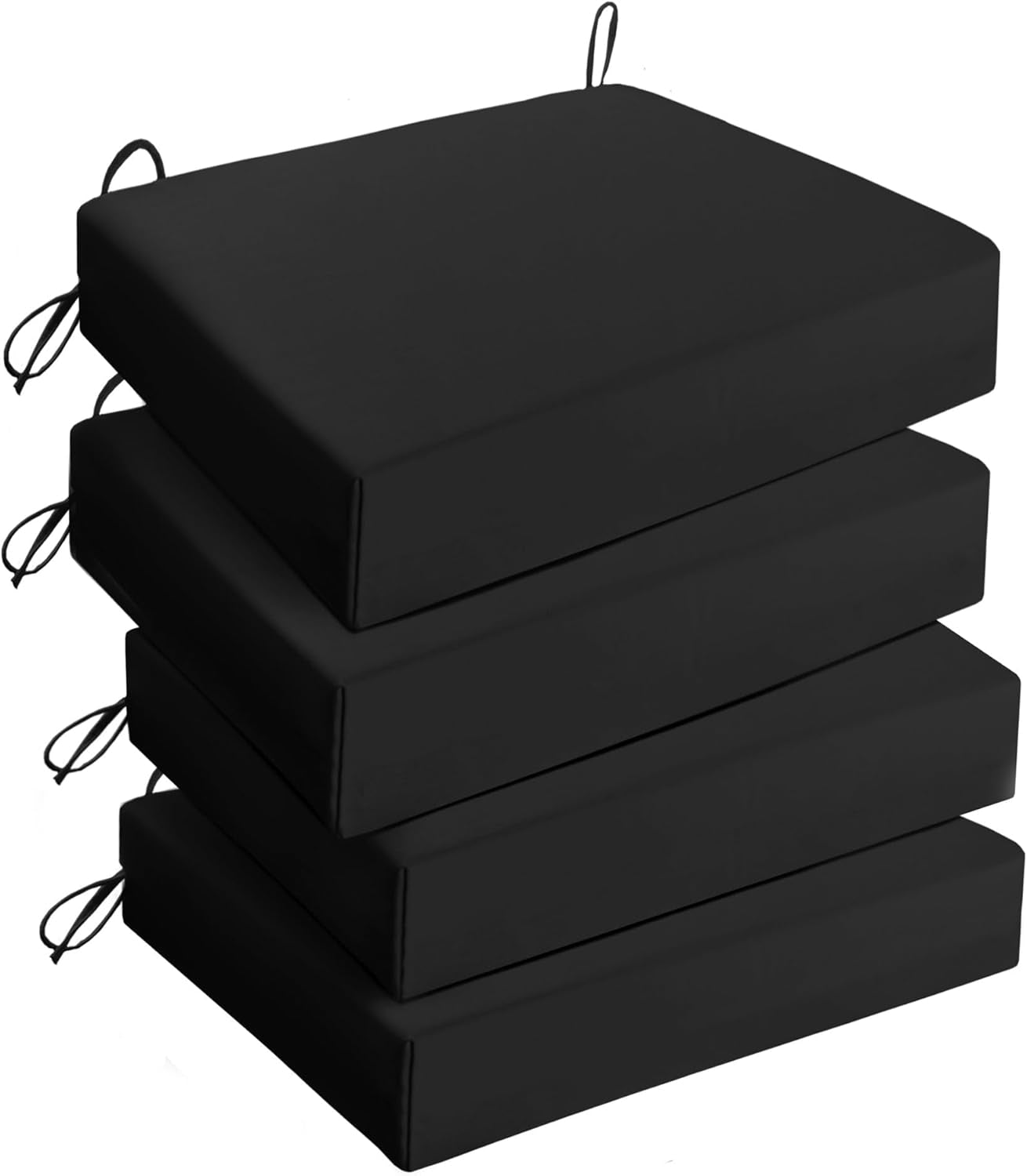 Outdoor Chair Cushions Pack of 4, Water Resistant Patio Cushions with Ties, High Density Sponge Filling Square Corner Seat Cushions for Outdoor Furniture, 18.5"X16"X3", Black