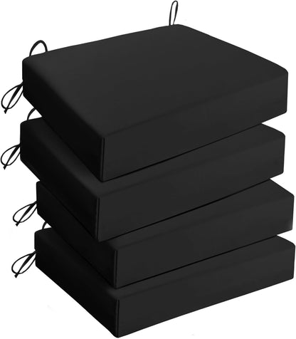Outdoor Chair Cushions Pack of 4, Water Resistant Patio Cushions with Ties, High Density Sponge Filling Square Corner Seat Cushions for Outdoor Furniture, 18.5"X16"X3", Black