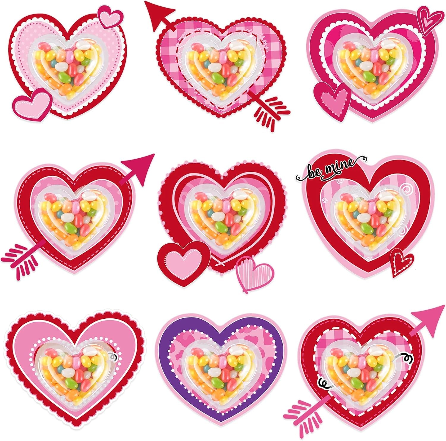 36Set Valentines Day Cards with Candy Dome Holder, Heart Shaped Valentines Candy Holder Cards for Kids, Funny Valentines Exchange Greeting Cards DIY Gift Box School Classroom Crafts Prize Party Favors