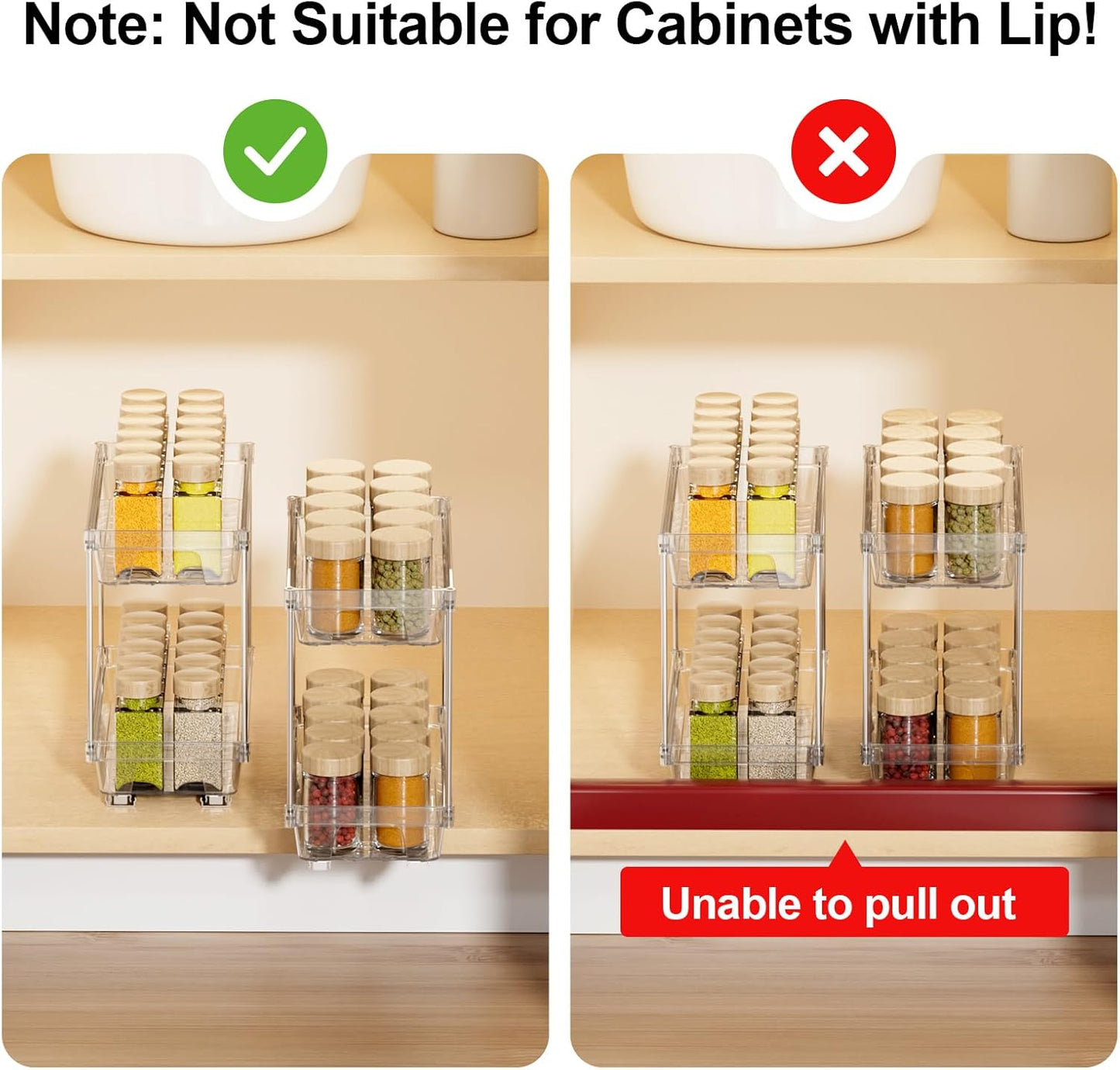 2 Packs Pull Out Spice Rack Organizer for Cabinet, 2 Tier Vertical Spice Organization, 5.47" Wx11.14 Dx9.76 H, Cabinet Size Need:13'' High X 12'' Deep X 6'' Wide(Not for Cabinet with Lip)
