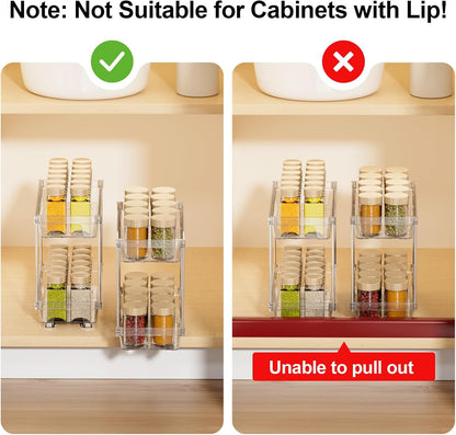 2 Packs Pull Out Spice Rack Organizer for Cabinet, 2 Tier Vertical Spice Organization, 5.47" Wx11.14 Dx9.76 H, Cabinet Size Need:13'' High X 12'' Deep X 6'' Wide(Not for Cabinet with Lip)
