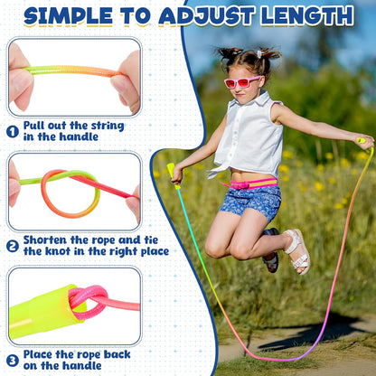 Kids Jump Rope, Colorful Gradient Nylon Skipping Ropes for Children, 7.55FT Adjustable Length, Plastic Handles, Lightweight Jumping Ropes for Schools, Events, and Family Fun