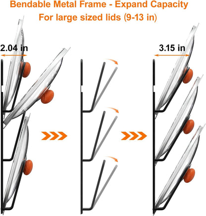 2 Pack Pot Lid Organizer Rack, 6-Tier Pot Lids Holder for Cabinet Door/Wall, No Drilling Adhesive Wall/Door Mounted Rustproof Pot and Pan Cover for Kitchen Storage, Classic Black