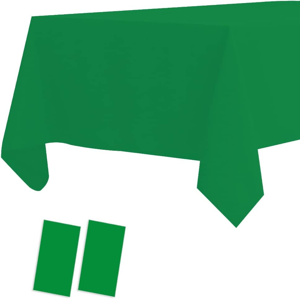 2 Pack Plastic Tablecloths - Disposable Table Covers for BBQ, Picnic, Birthday, Wedding Parties - Waterproof, Oil-Proof, Light Weight Green Table Cover - 54 X 108 In