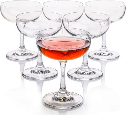 Set of 6 Elegant Crystal Coupe Glasses, 7 Ounce (220ml) - Short Stem Design for Champagne and Sweet Wine