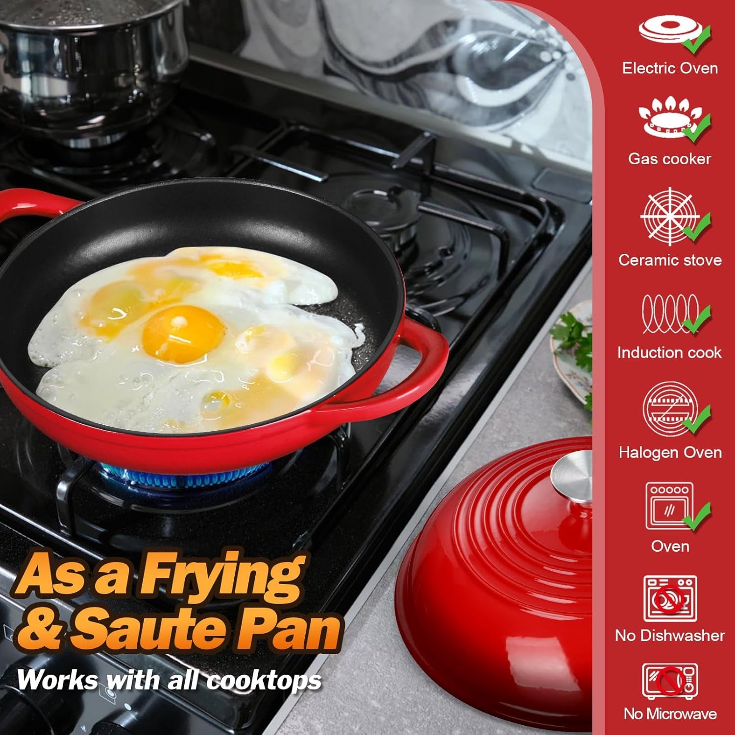 Dutch Oven for Bread Baking, 5.5 Quart Enameled Cast Iron Bread Oven with Lid, round Bread Pan for Homemade Sourdough Baking, Easy to Clean & Dome Lid, Red