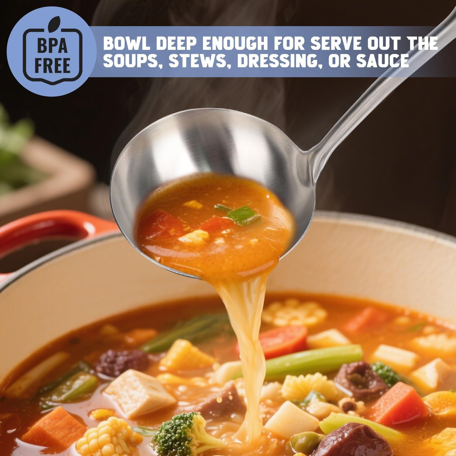 Stainless Steel Soup Ladle Spoon 13.7" – Kitchen Ladle for Cooking and Serving, One-Piece 304 Stainless Steel Serving Spoon for Soup, Stew, Gravy, Broth