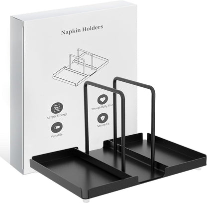 Napkin Holder for Table, Metal Napkin Holder with Salt and Pepper Shakers Caddy, Standing Paper Napkin Storage for Kitchen Dining Table Decor, Black