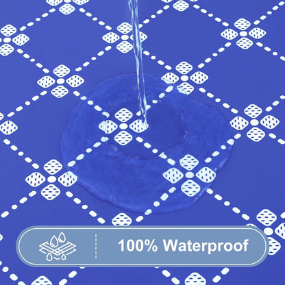 Rectangle Vinyl Table Cloth, Elastic Fitted Tablecloth with Flannel Backing, Waterproof Plastic Table Cover Fits 6 Foot Folding Tables for Camping, Indoor and Outdoor (Blue, 30" X 72")