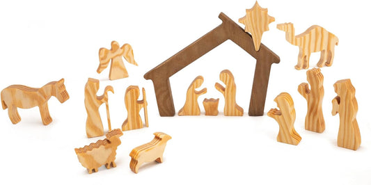Christmas Decorations, Nativity Sets for Indoor Set of 15 Pieces, Wooden Nativity Set Tabletop Holidays Home Decor, Jesus Christmas Decorations, Christian Religious Nativity Sets & Figures