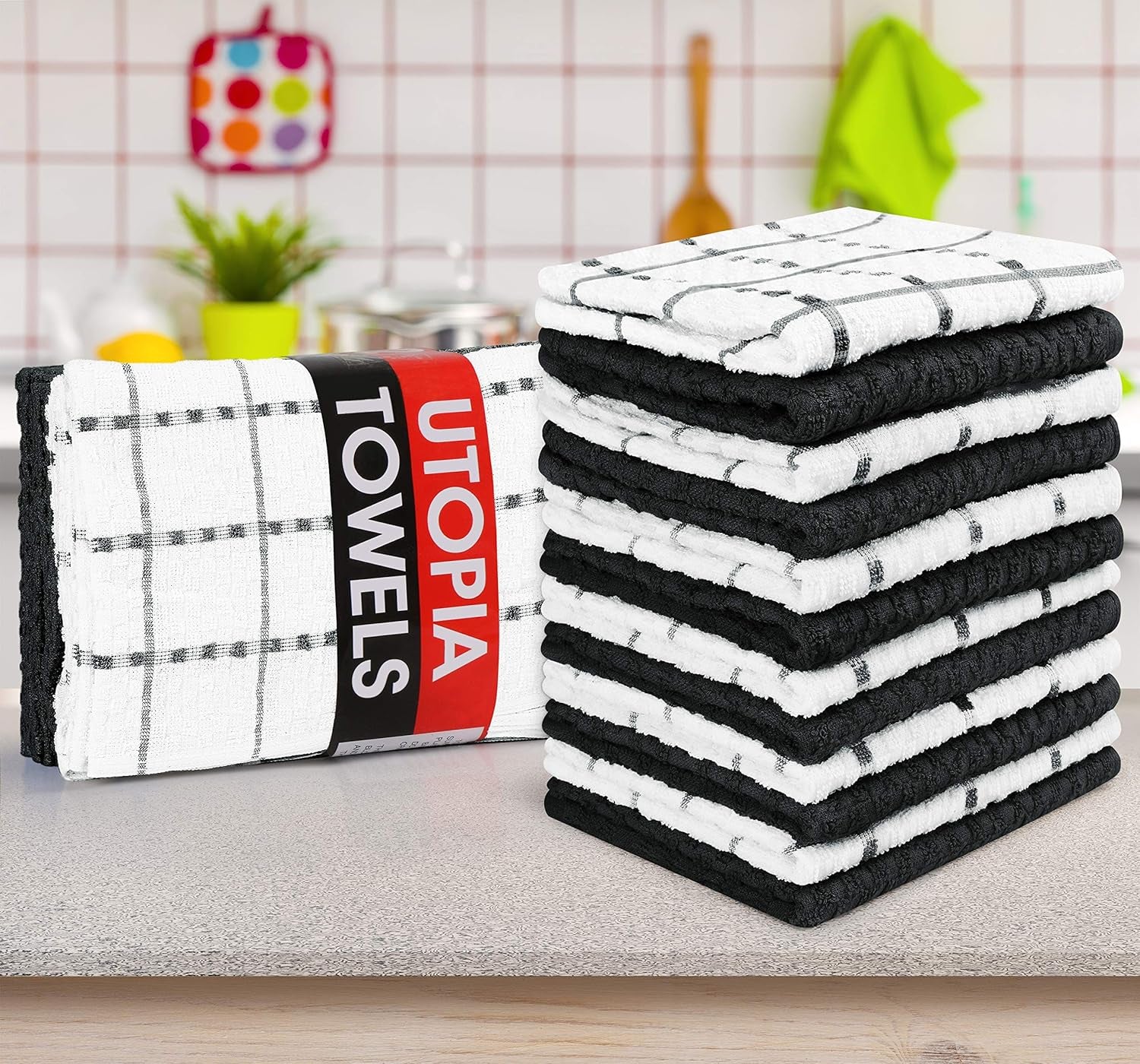 - Kitchen Towels 12 Pack, 15 X 25 Inches, 100% Ring Spun Cotton Super Soft and Absorbent Linen Dish, Tea and Bar Towels Set, Black
