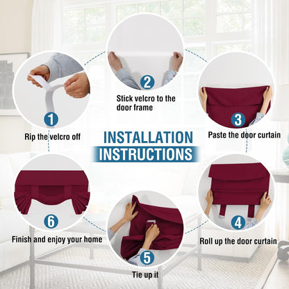 100% Blackout French Door Curtain Privacy Light Blocking Curtain for Sliding Glass Door Thermal Insulated Tie up Shade, 26X40 Inches, 1 Panel, Burgundy