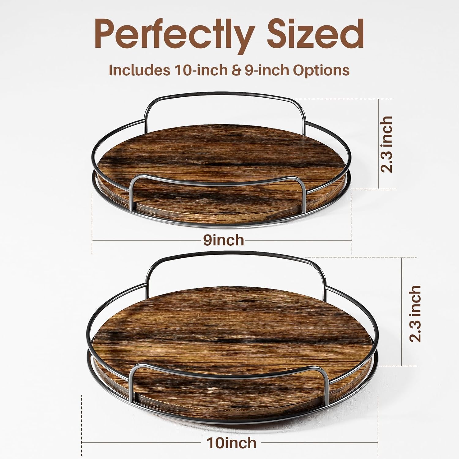 2 Pack 9'' 10'' Lazy Susan Turntable Organizer for Table Top Cabinet, Wooden Lazy Susan for Kitchen, Pantry, Countertop, Bathroom Vanity, Spice Organization, Wood Decor
