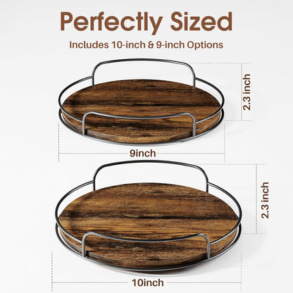 2 Pack 9'' 10'' Lazy Susan Turntable Organizer for Table Top Cabinet, Wooden Lazy Susan for Kitchen, Pantry, Countertop, Bathroom Vanity, Spice Organization, Wood Decor