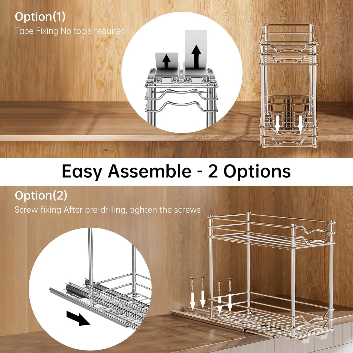 Pull Out Spice Rack Organizer for inside Cabinet, Slide Out Spice Organization for Cabinet, 4.9''Wx10.4''Dx9.57''H, Chrome Vertical Sliding Seasoning Organizer - 2 Tier