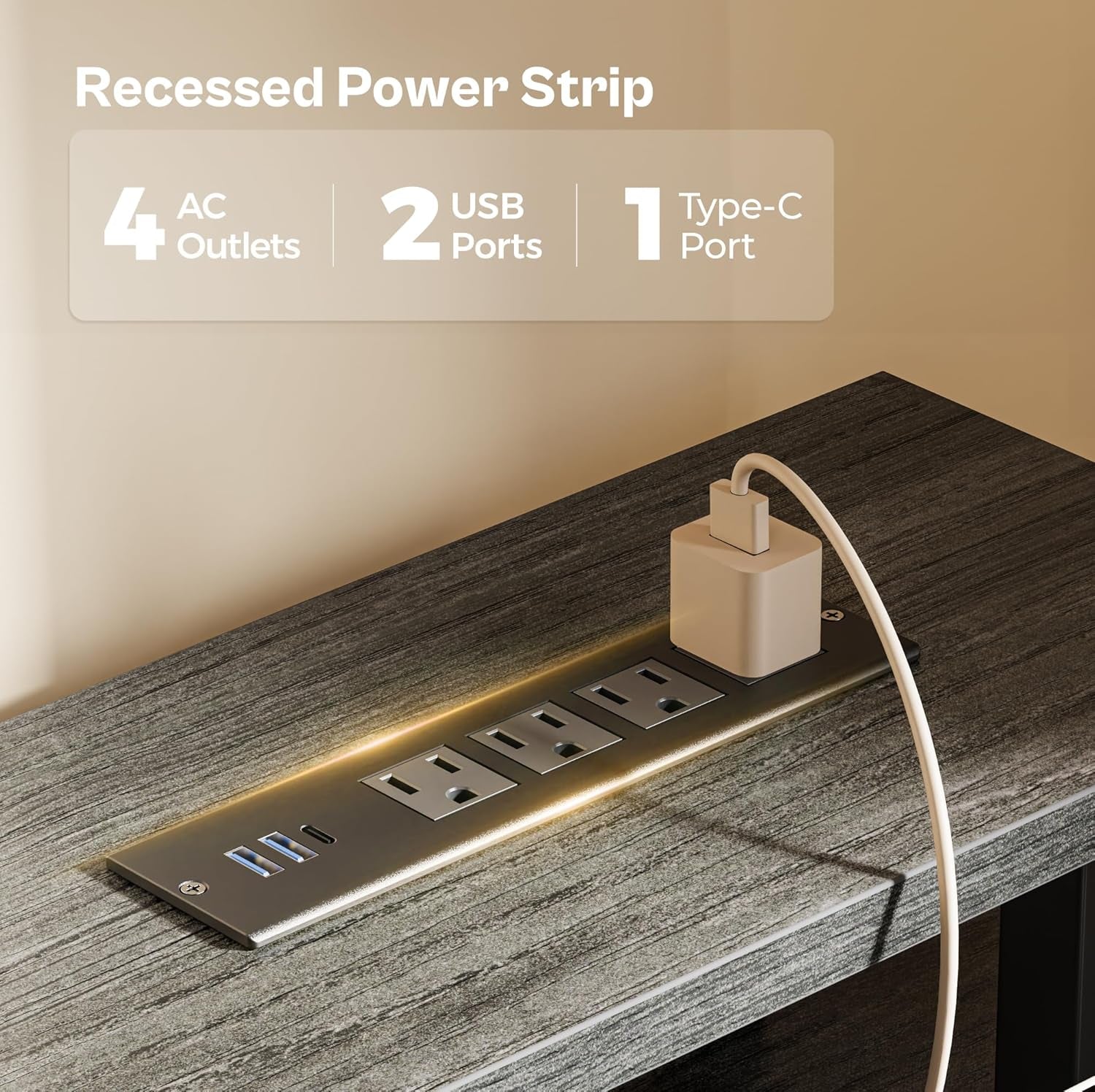 47-Inch Grey Computer Desk with 4 Drawers, LED Lighting, and Power Outlets - Ideal for Home Office and Gaming with Ample Storage Space