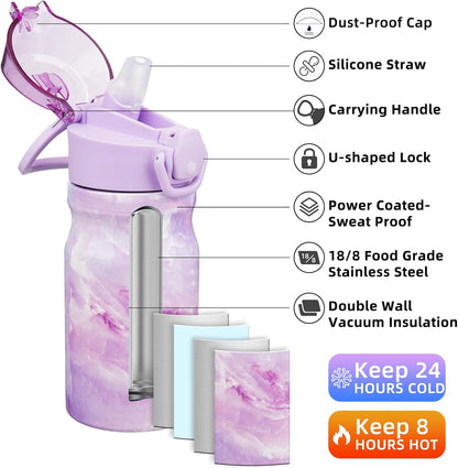 Stainless Steel Insulated Water Bottle with Straw Lid 14Oz Reusable Metal Thermo Bottles Keep Cold and Hot,Dawn
