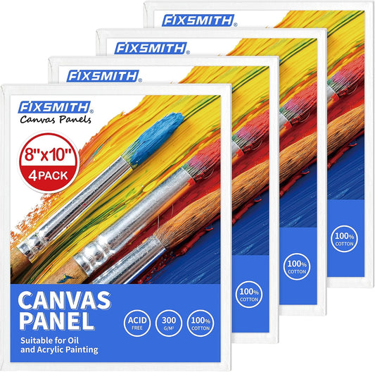 Canvas Boards for Painting 8X10 Inch, Super Value 4 Pack Paint Canvases, White Blank Canvas Panels, 100% Cotton Primed, Painting Art Supplies