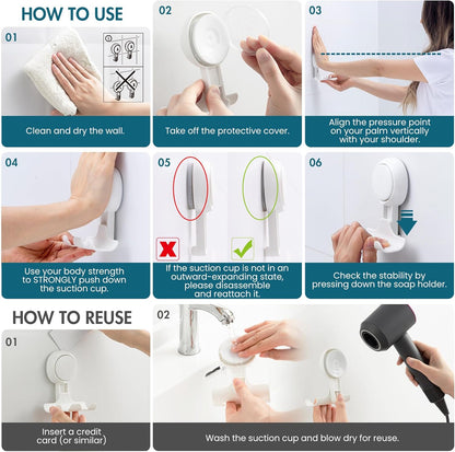 Suction Cup Razor Holder in Shower 2 Pack, Towel, Loofah, Shaver Holder for Bathroom Wall, Powerful Suction Cup Shower Hooks, Easy to Install and Reuse, White