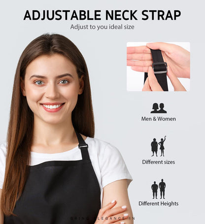12 Pack Bib Apron, Unisex Aprons Adjustable Waterdrop Resistant with 2 Pockets Cooking Kitchen Apron for Chef, BBQ Drawing Apron Bulk, Black