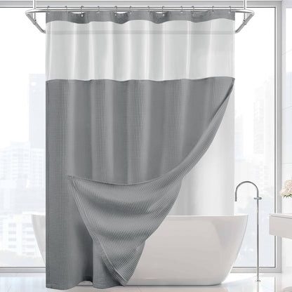 Shower Curtain and Liner Set,Grey Waffle Hotel Shower Curtain with Snap in Liner and Hooks,Double Shower Curtains Washable for Bathroom 72" Wx78 L