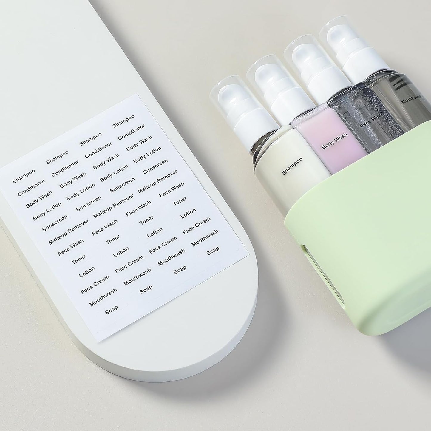 3Oz Travel Bottles for Toiletries, 4 Pack Tsa Approved Portable Travel Size Containers for Shampoo Liquid with Labels, Leak Proof Refillable Containers Dispenser Set - Green