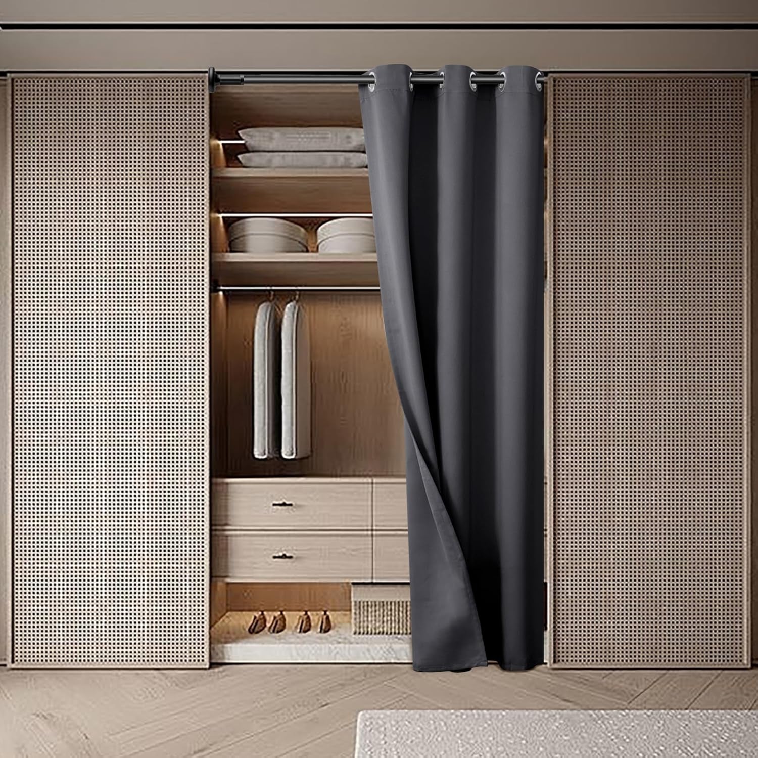 Door Curtain for Doorway, Closet Curtain for Open Closet, Thermal Insulated Privacy Blackout Grommet Drape, 1 Panel, Dark Grey, 34 X 80 Inch