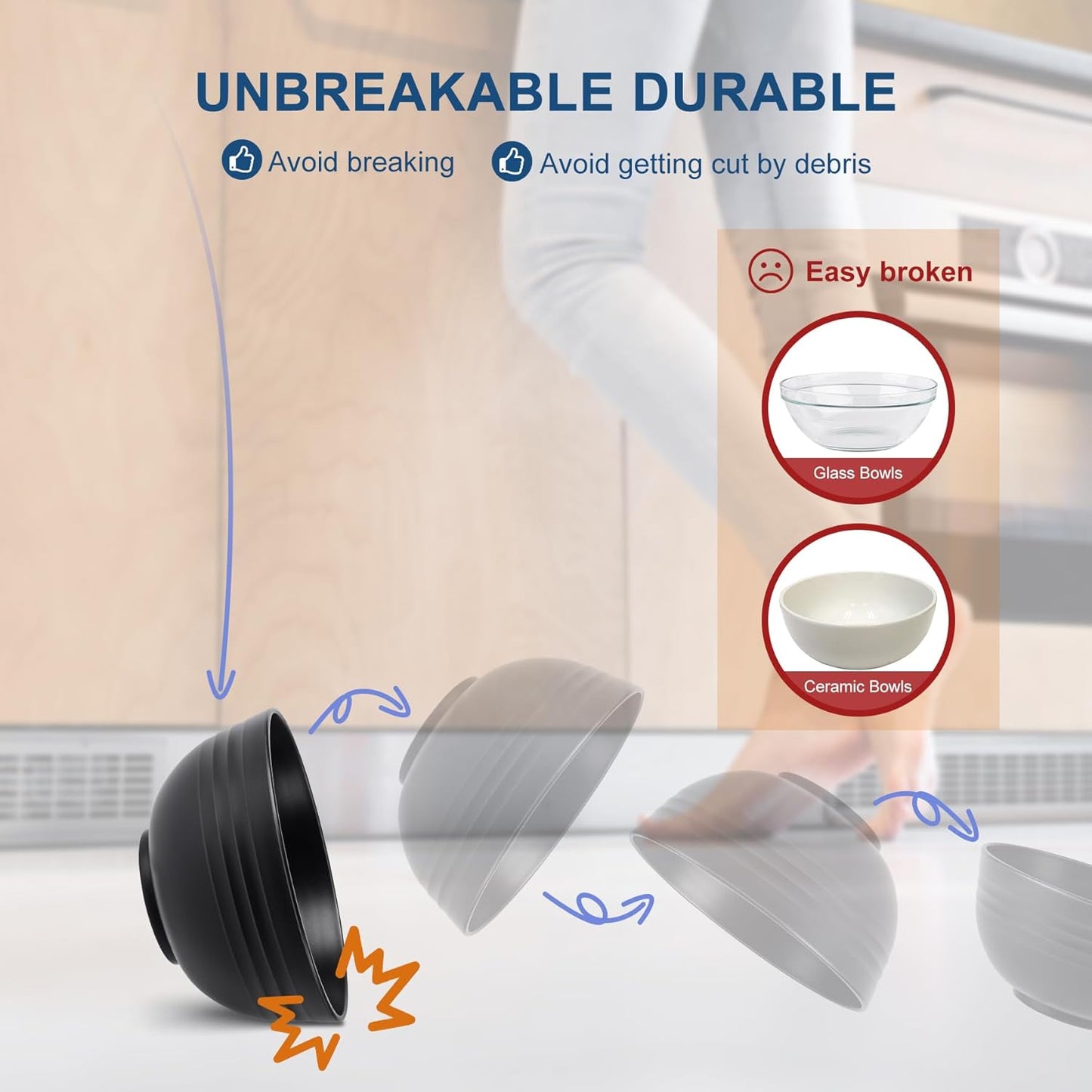 BPA Free Unbreakable Wheat Straw Cereal Bowls - Microwave & Dishwasher Safe Soup and Salad Bowls, Set of 8, 26Oz, Black