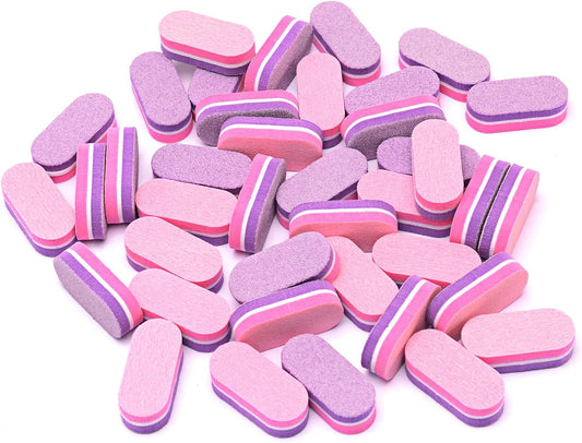Mini Nail Buffers, 40Pc 100/180 Grit Sponge Mini Nail Files Bulk for Acrylic Nails, Buffer Block Nail File,Mini Bulk Nail Buffers Double Sided for Manicure Tools - Pink/Purple