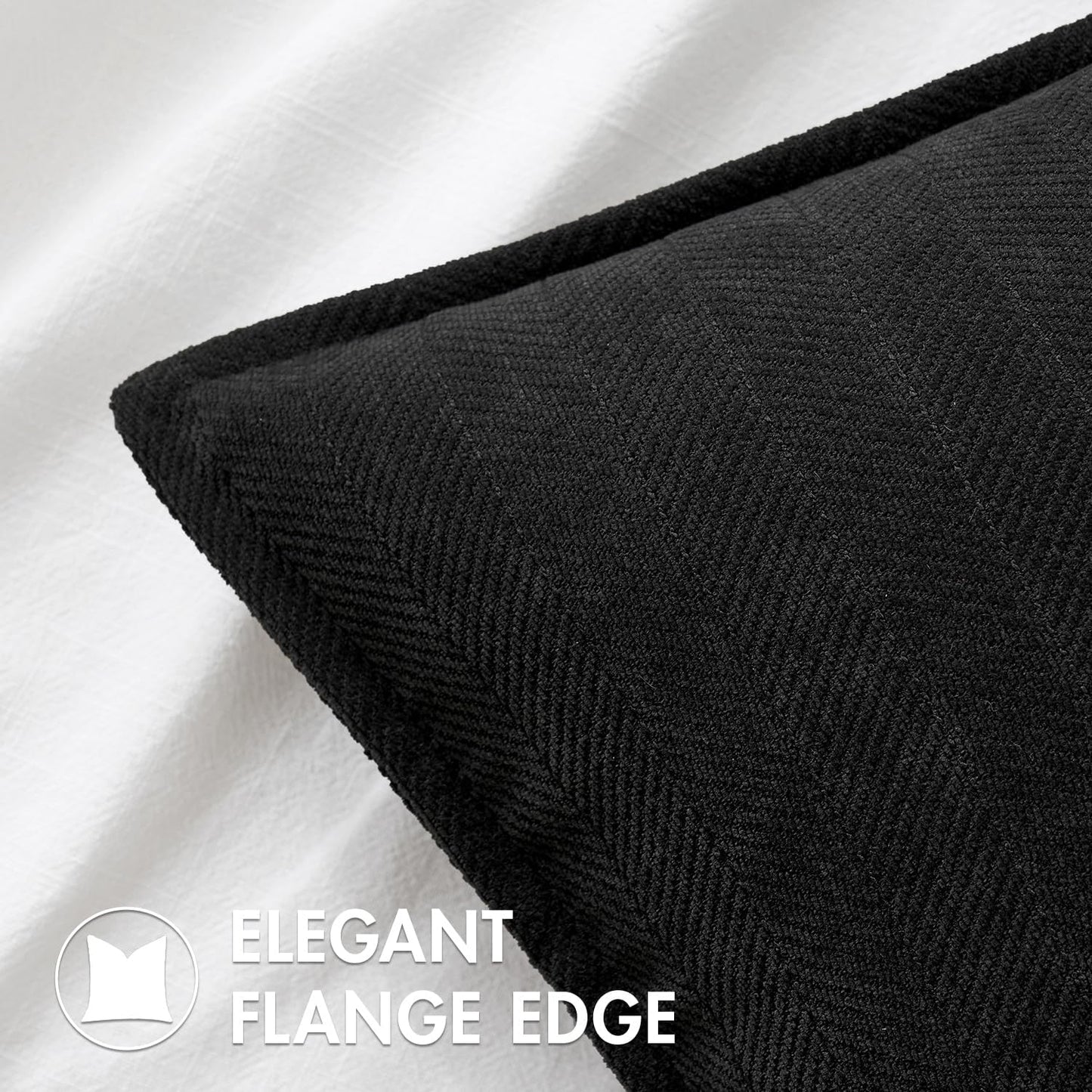 Pack of 2 Black Decorative Pillow Covers 18X18 Inch Soft Chenille Luxurious Couch Throw Pillows Farmhouse Cushion Covers with Elegant Design for Sofa Bedroom Living Room Home Decor