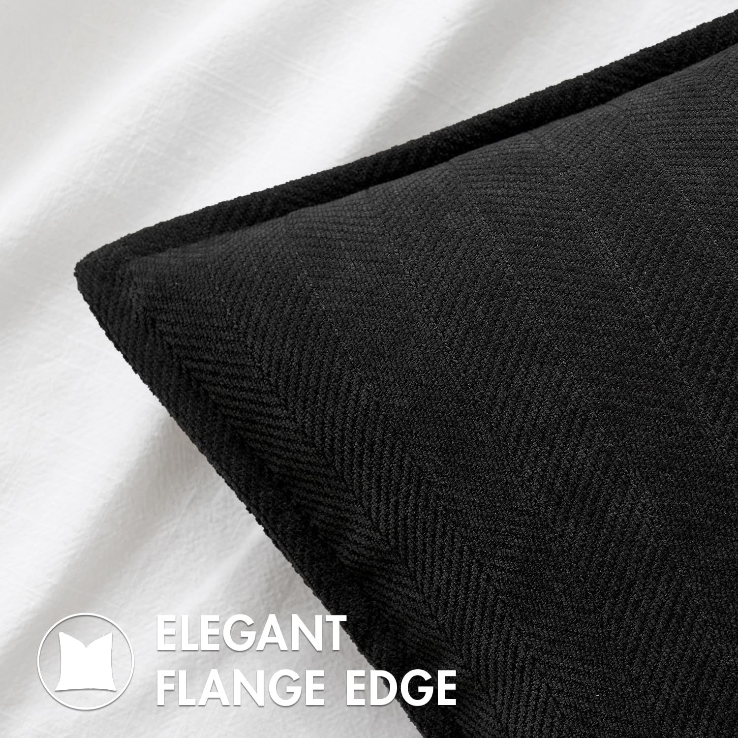 Pack of 2 Black Decorative Pillow Covers 18X18 Inch Soft Chenille Luxurious Couch Throw Pillows Farmhouse Cushion Covers with Elegant Design for Sofa Bedroom Living Room Home Decor