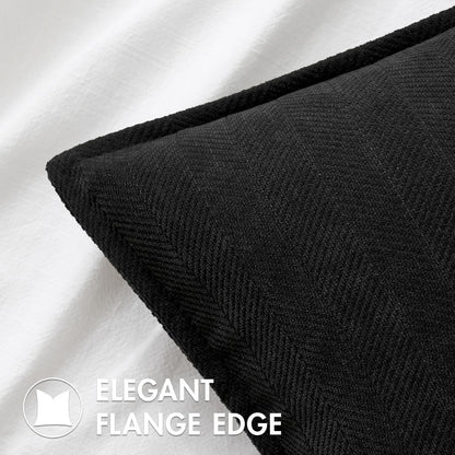 Pack of 2 Black Decorative Pillow Covers 18X18 Inch Soft Chenille Luxurious Couch Throw Pillows Farmhouse Cushion Covers with Elegant Design for Sofa Bedroom Living Room Home Decor
