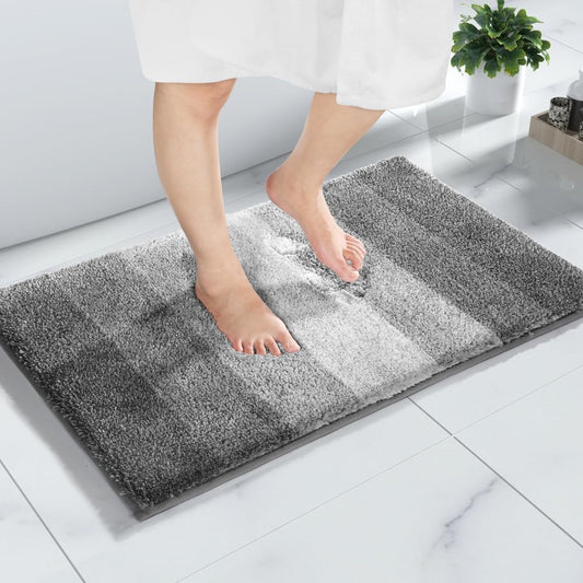 Bathroom Rugs Mat, Luxury Soft Comfortable Plush Absorbent Microfiber Bath Rugs, Extra Thick Non Slip Shaggy Shower Rug, Machine Wash, Bath Carpet for Bathroom Floor, Tub, 24"X17", Grey