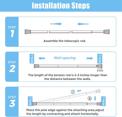 Tension Curtain Rod Spring Tension Rods for Windows 28 to 48 Inch, No Drilling, 7/8" Diameter, White Adjustable Curtain Rod, Small Shower Curtain Rod for Bathroom, Doorway, Closet, Kitchen