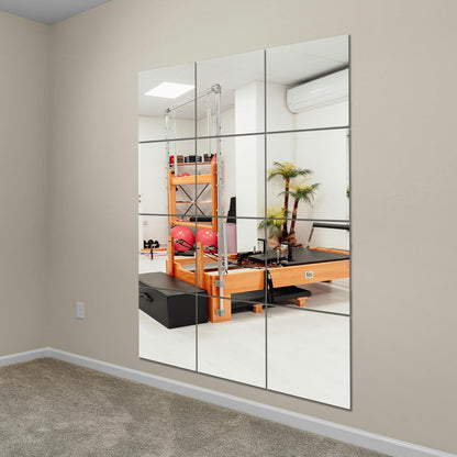 Full Length Wall Mirror Tiles, Gym Mirrors 12" X 15" X 4Pcs Square Wall Mounted Mirror, Frameless Mirror Tiles for Home Gym, Bedroom, Door