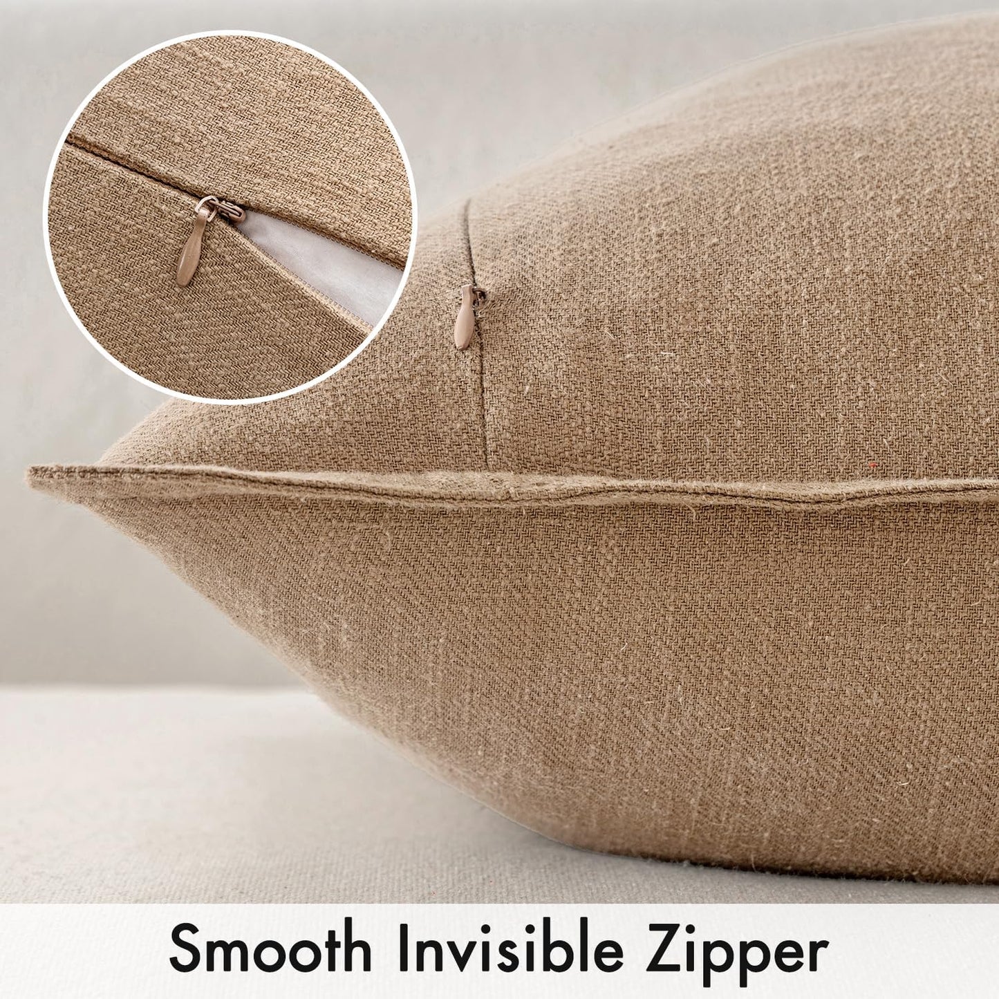 Set of 2 18x18 Inch Decorative Linen Pillow Covers in Brick - Soft Neutral Throw Pillowcases for Couch, Sofa, and Bed Home Décor