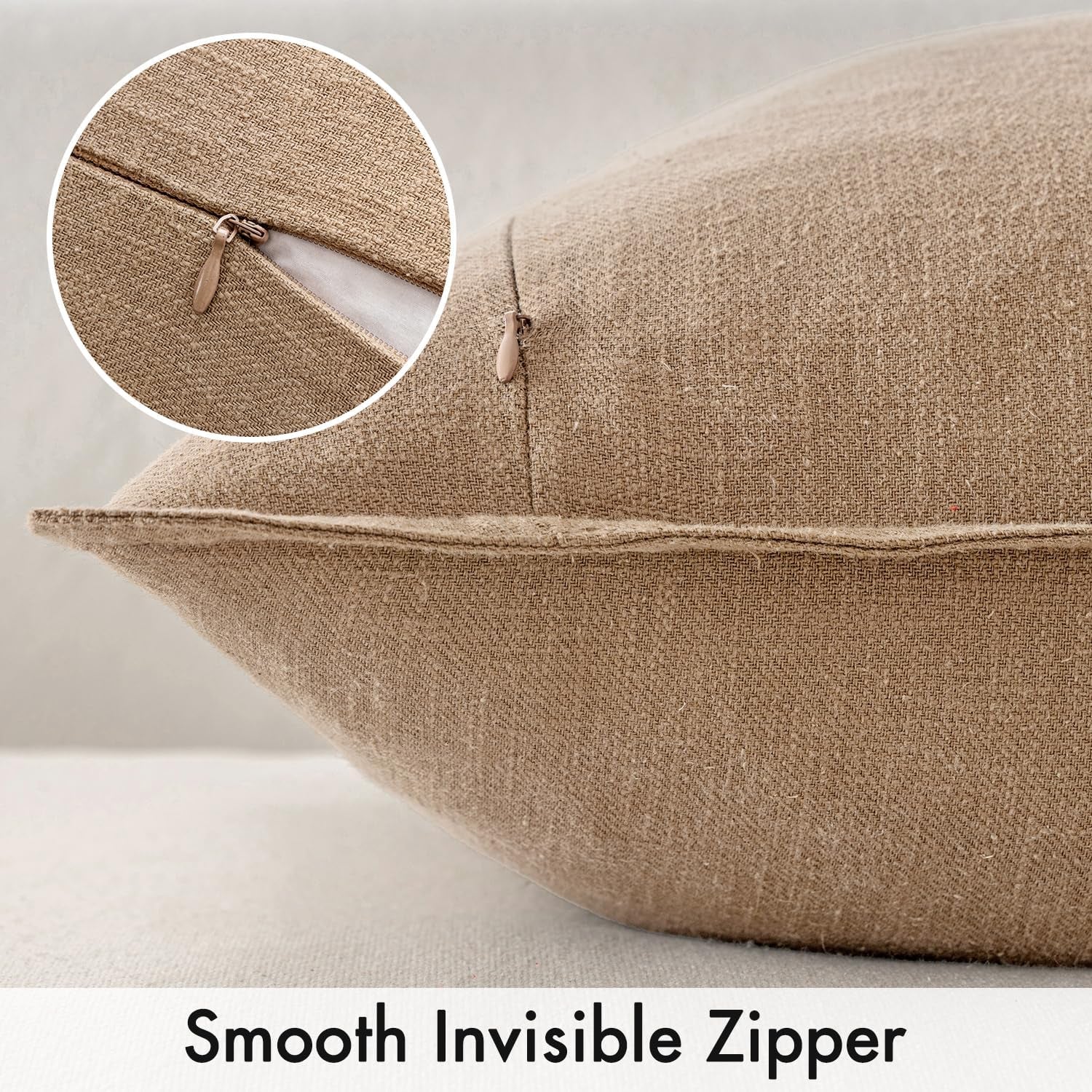 Set of 2 18x18 Inch Decorative Linen Pillow Covers in Brick - Soft Neutral Throw Pillowcases for Couch, Sofa, and Bed Home Décor