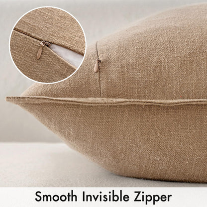 Set of 2 18x18 Inch Decorative Linen Pillow Covers in Brick - Soft Neutral Throw Pillowcases for Couch, Sofa, and Bed Home Décor